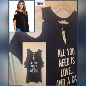 Navy Blue Cold Shoulder Cat Love Top (large)